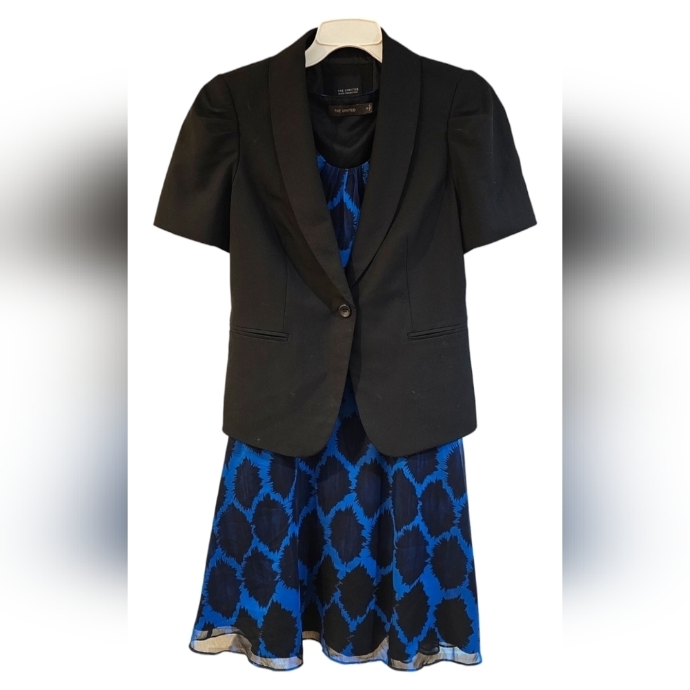 The Limited - Sleeveless Semi-Sheer Blue & Black Abtract Print Dress​​​​​
